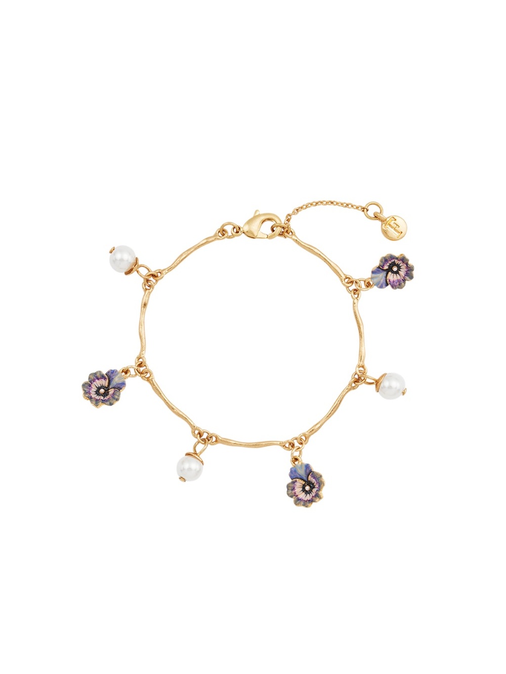 Gold Pansy & Pearl Charm Bracelet by Fable England